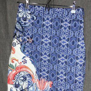 Moulinette Soeurs Blue Tile & Floral Print Pencil Skirt - Size 2